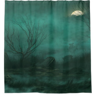 Abandoned Cemetery Moonlit Night Scene Shower Curtain