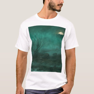 Abandoned Cemetery Moonlit Night Scene T-Shirt