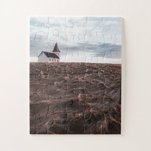 Abandoned Church in a Field with Fence Jigsaw Puzzle (Vertical)