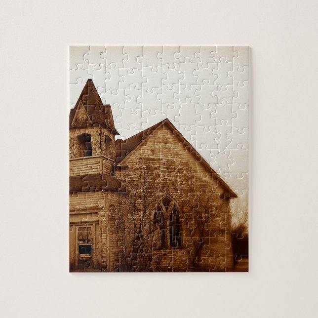Abandoned Church in Sepia Jigsaw Puzzle (Vertical)