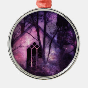 Abandoned Church Purple Night Sky Digital Art Metal Ornament