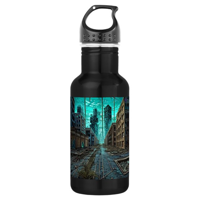 Abandoned City Dystopian AI Generated Artwork 532 Ml Water Bottle (Front)