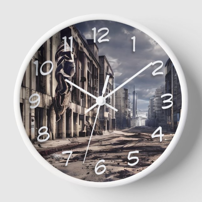 Abandoned City | Post Apocalypse Dystopian World  Clock (Front)