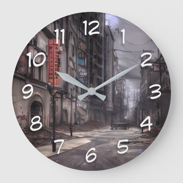 Abandoned City | Post Apocalyptic Dystopia  Large Clock (Front)