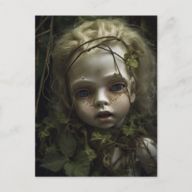 Abandoned Doll Overgrown in a Garden Postcard (Front)