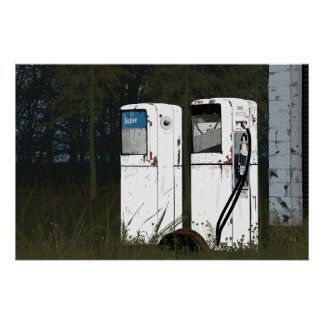 Abandoned Gas Pumps Painted Poster