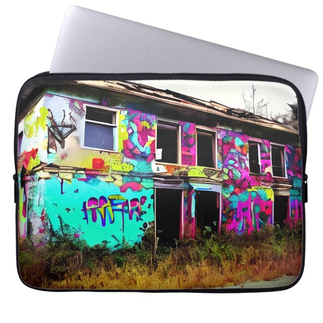 Abandoned House with Colourful Graffiti Laptop Sleeve (Front)