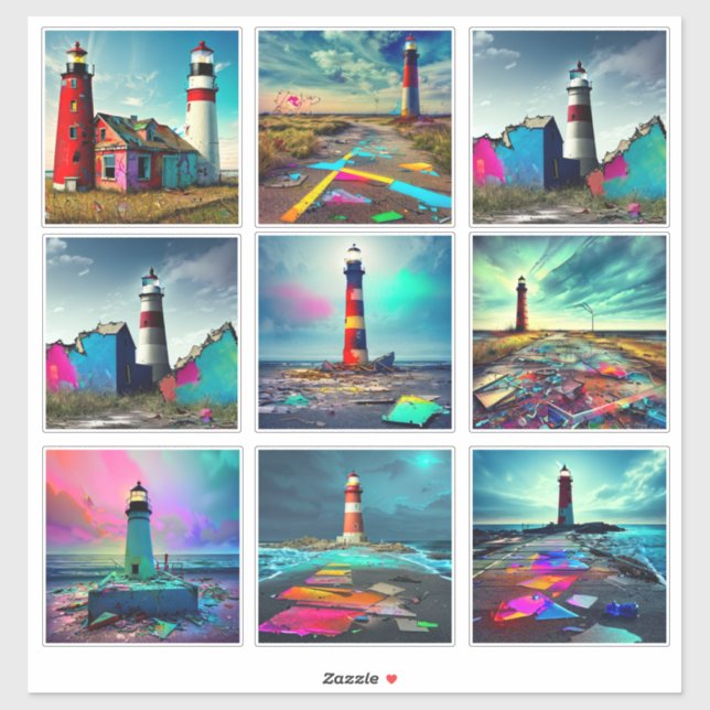 Abandoned Lighthouses on the Beach Colourful (Sheet)