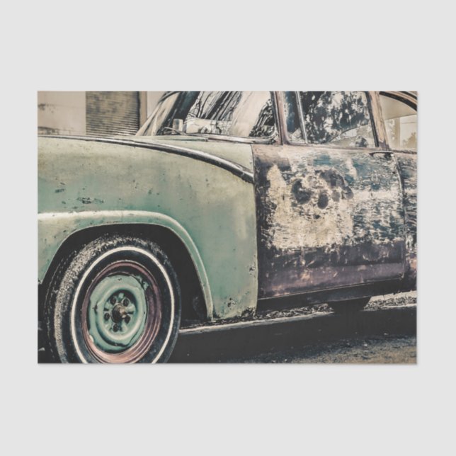 Abandoned Old Car Photo Tissue Paper (Front)