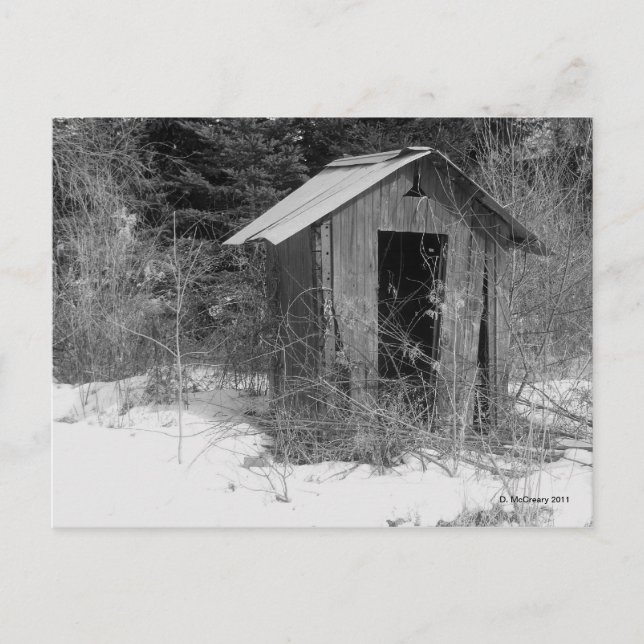 Abandoned Outhouse (B&W) Postcard (Front)