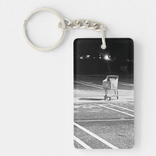 Abandoned Shopping Cart in Empty Parking Lot Key Ring