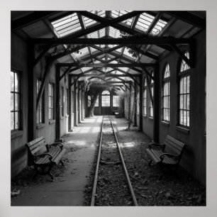 Abandoned Train Station – Charcoal Art Poster