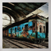 Abandoned Train with Graffiti Urban Street Art