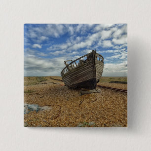 Abandoned Wooden Fishing Boat Dungeness 15 Cm Square Badge
