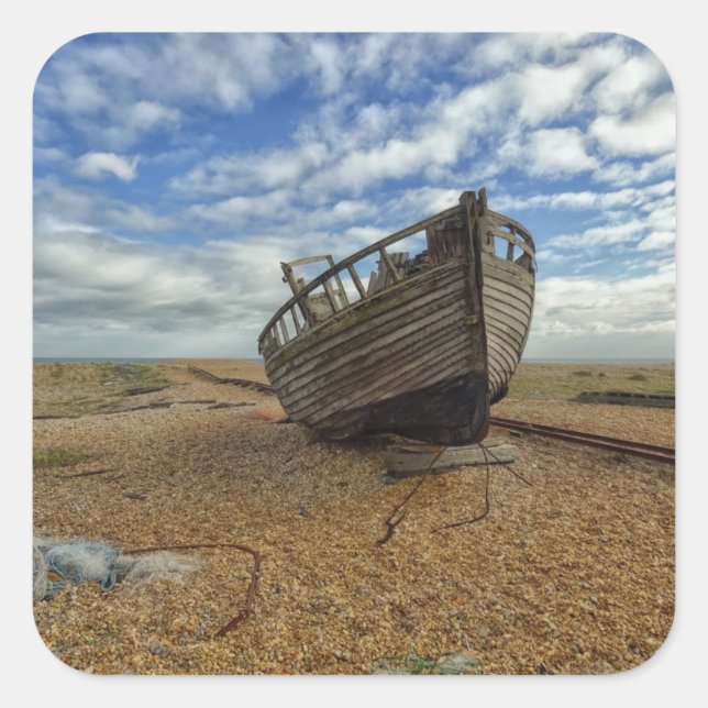 Abandoned Wooden Fishing Boat | Dungeness Square Sticker (Front)