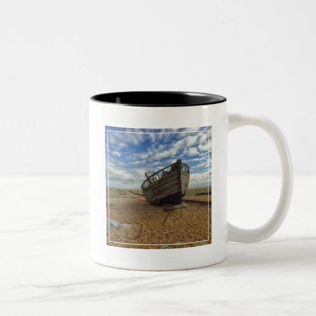 Abandoned Wooden Fishing Boat | Dungeness Two-Tone Coffee Mug (Right)