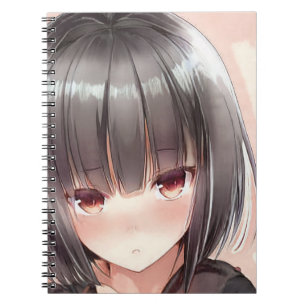 Abashed anime girl brunette bob amber eyes notebook