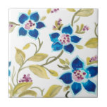 Abbey Floral Tiles - Blue Blooms<br><div class="desc">Abbey Floral Tiles II by June Erica Vess. Features blue flowers in a pattern-like design.</div>