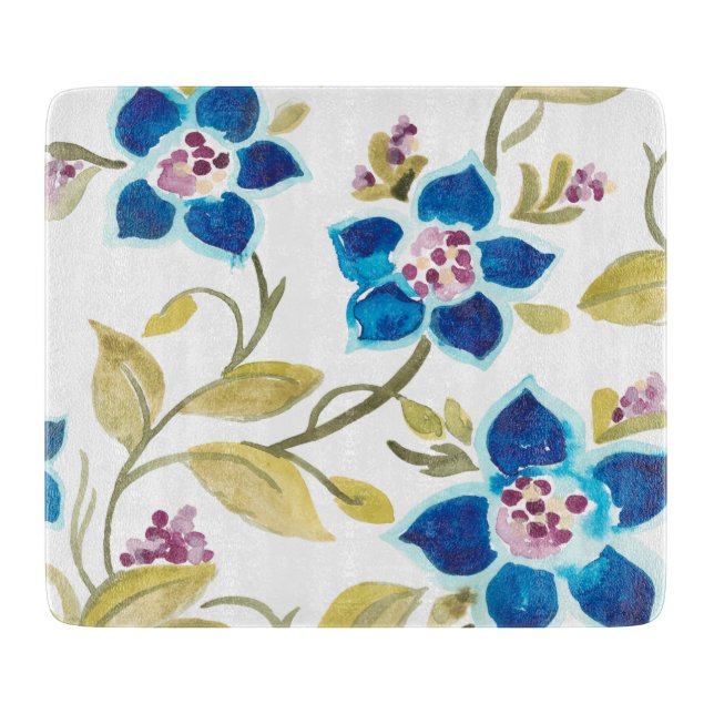 Abbey Floral Tiles - Blue Blooms Cutting Board (Front)