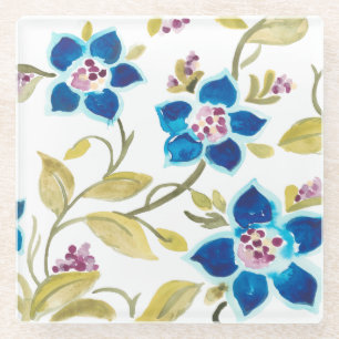 Abbey Floral Tiles - Blue Blooms Glass Coaster