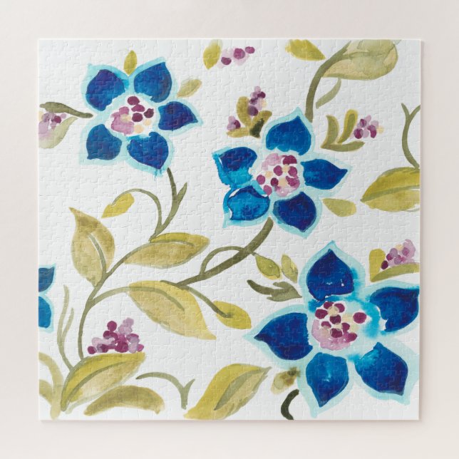 Abbey Floral Tiles - Blue Blooms Jigsaw Puzzle (Horizontal)