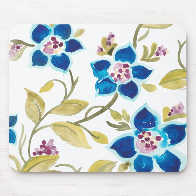 Abbey Floral Tiles - Blue Blooms Mouse Pad (Front)