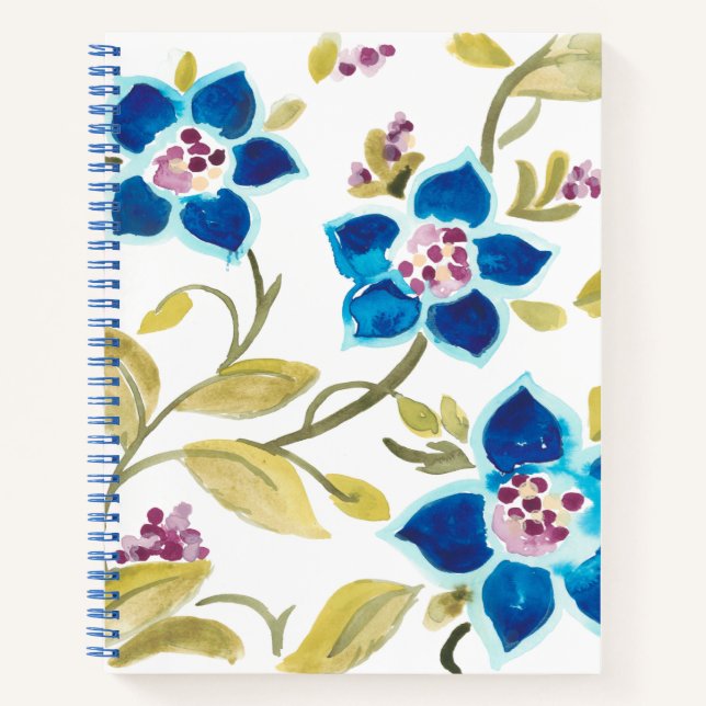 Abbey Floral Tiles - Blue Blooms Notebook (Front)