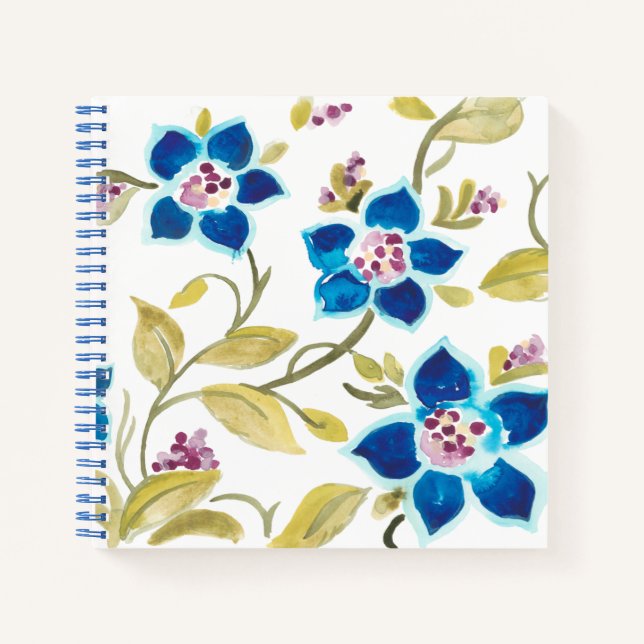 Abbey Floral Tiles - Blue Blooms Notebook (Front)