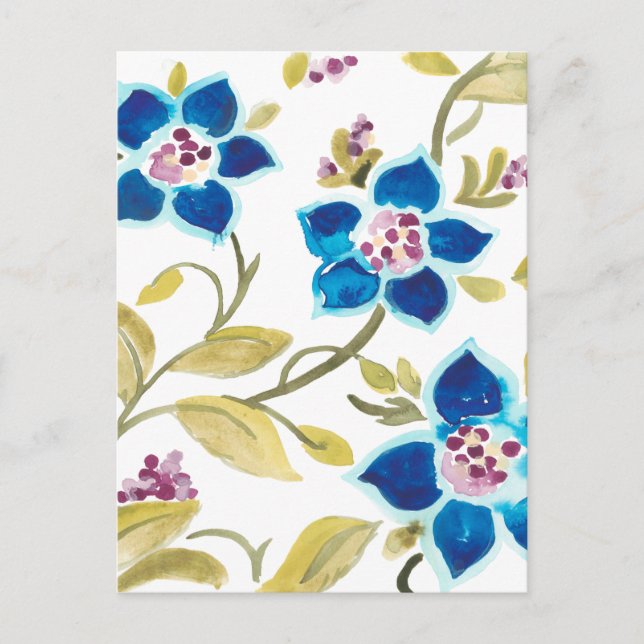 Abbey Floral Tiles - Blue Blooms Postcard (Front)