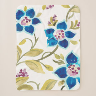 Abbey Floral Tiles - Blue Blooms Sherpa Blanket
