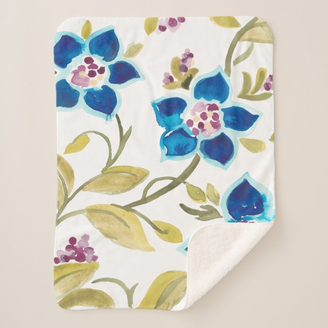 Abbey Floral Tiles - Blue Blooms Sherpa Blanket (Front)