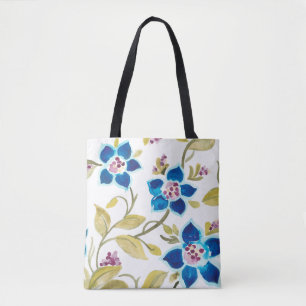 Abbey Floral Tiles - Blue Blooms Tote Bag