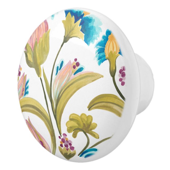 Abbey Floral Tiles - Spring Flowers Ceramic Knob (Right)