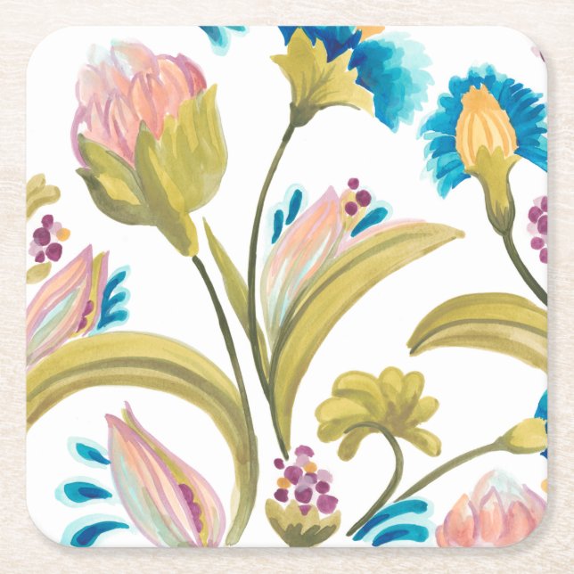 Abbey Floral Tiles - Spring Flowers Square Paper Coaster (Front)