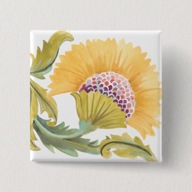 Abbey Floral Tiles - Yellow 15 Cm Square Badge (Front)
