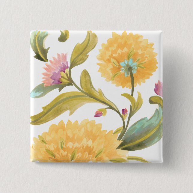 Abbey Floral Tiles - Yellow Flowers 15 Cm Square Badge (Front)