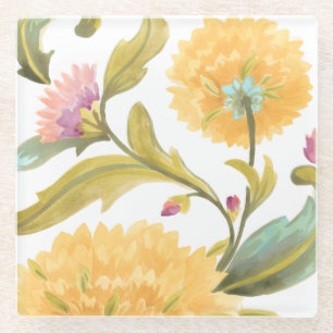 Abbey Floral Tiles - Yellow Flowers Glass Coaster