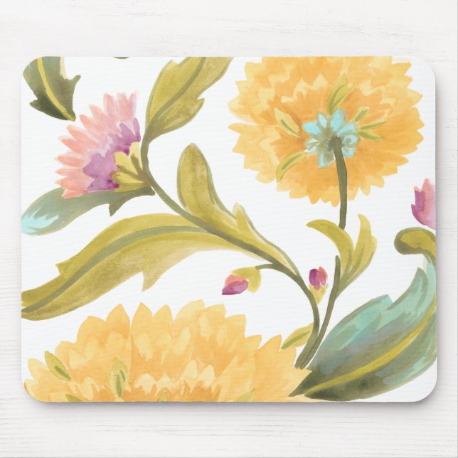 Abbey Floral Tiles - Yellow Flowers Mouse Pad (Front)