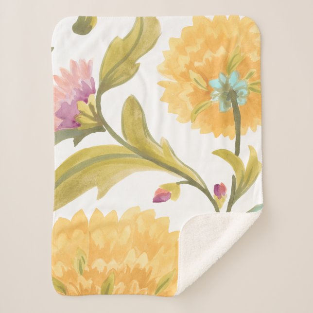 Abbey Floral Tiles - Yellow Flowers Sherpa Blanket (Front)