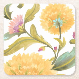 Abbey Floral Tiles - Yellow Flowers Square Paper Coaster