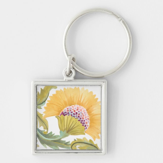 Abbey Floral Tiles - Yellow Key Ring (Front)