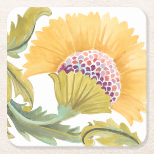Abbey Floral Tiles - Yellow Square Paper Coaster