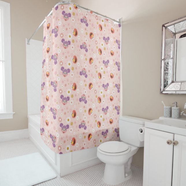 Abby Cadabby & Elmo | Woodland Pattern Shower Curtain (In Situ)