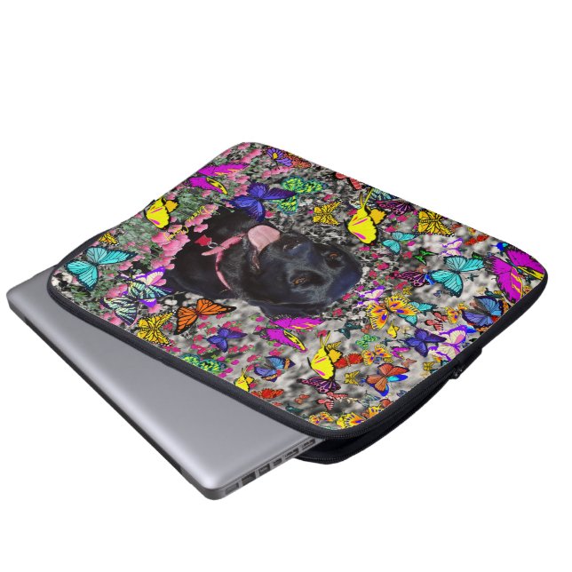 Abby in Butterflies - Black Lab Dog Laptop Sleeve (Front Bottom)