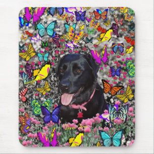 Abby in Butterflies - Black Lab Dog Mouse Pad