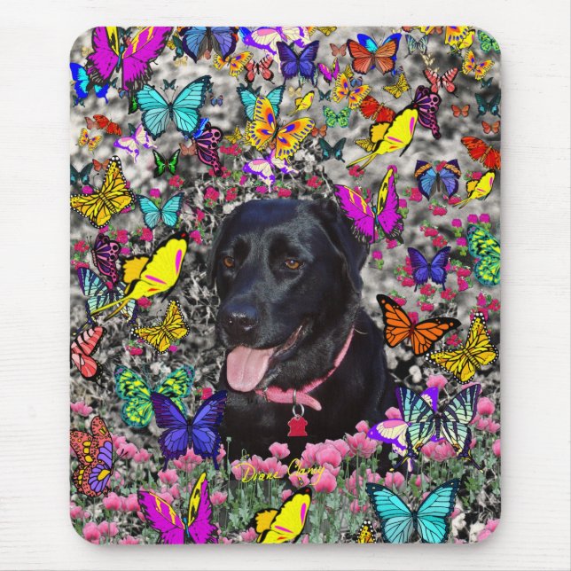 Abby in Butterflies - Black Lab Dog Mouse Pad (Front)