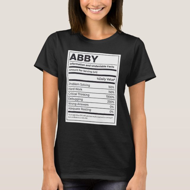Abby Nutrition Information Problem Solving Hard Wo T-Shirt (Front)