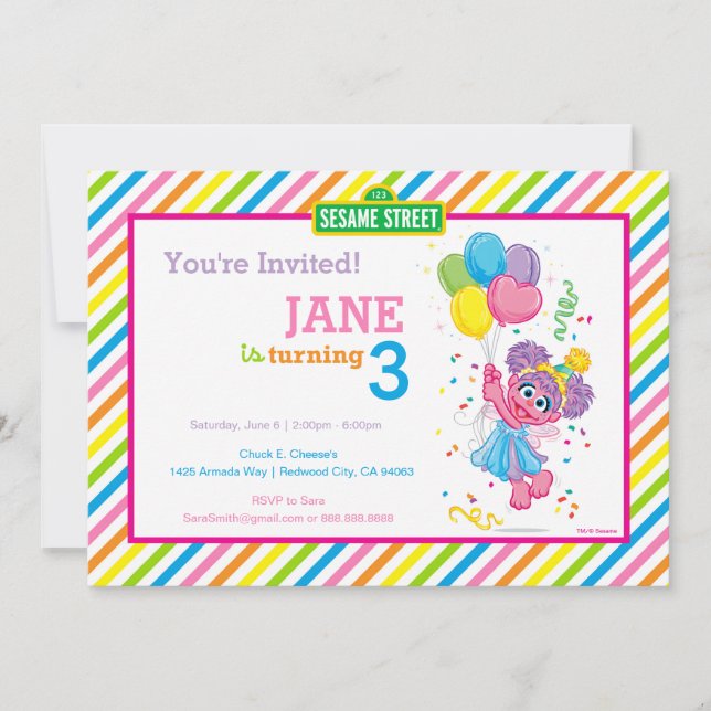 Abby Striped Birthday Invitation (Front)