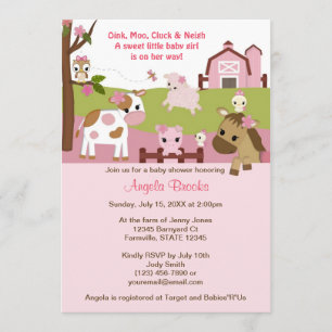 Abby's Farm Animal Girls Baby Shower GIRL PINK Invitation