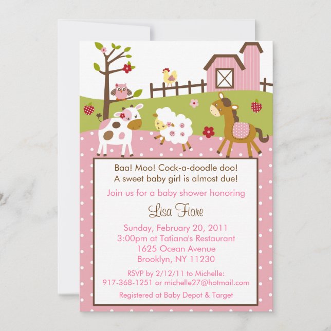 Abby's Farm Farm Animal Baby Shower Invitations (Front)